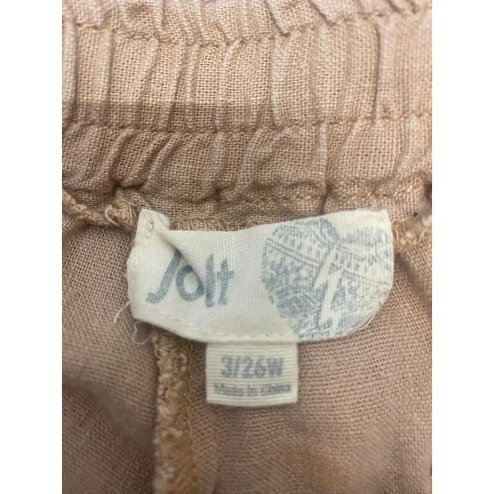 Jolt Linen Blend Drawstring Pants Sz 26 Salmon Raw Hem Embroidered Bohemian
